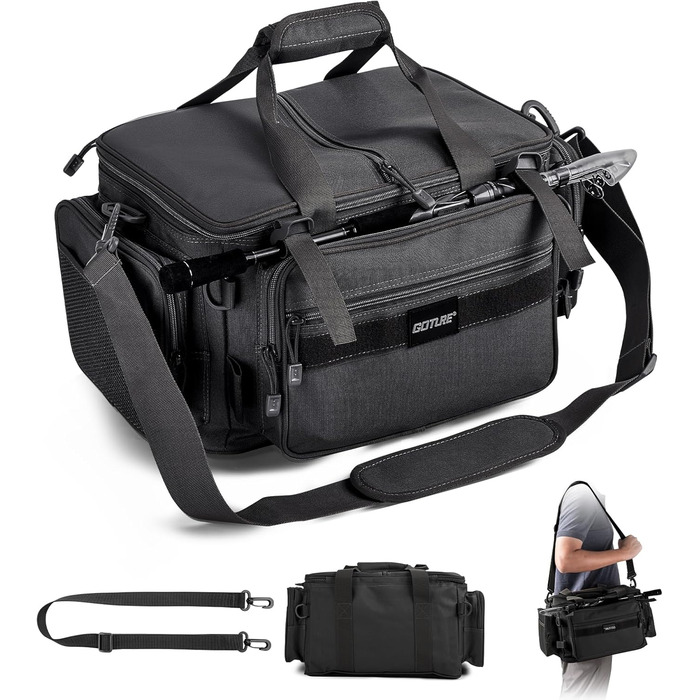 Сумка для риболовлі Goture, водонепроникна сумка через плече з мяким боком, регульований ремінь для вудки, рюкзак для риболовлі з мякими лямками та неслизьким дном Чорний Чорний 40 см*30 см*24 см