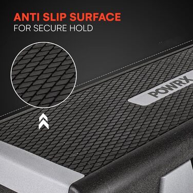 Професійний фітнес-степер POWRX Aerobics (89 x 34 см) Тренування на степері вдома або в тренажерному залі Регульована висота Нековзка поверхня Елегантний чорний колір