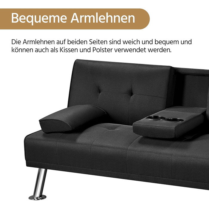 Розкладний диван Yaheetech для макс. 3 осіб, гостьове ліжко, диван, диван з функцією сну, кушетка, диван-ліжко, розкладний диван, диван-ліжко, м&39який диван, вантажопідйомність до 350 кг, чорний поліестер