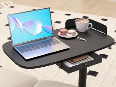 С-подібний журнальний столик, регульований по висоті з колесами, мобільний стіл з шухлядами, невеликий столик для ноутбука з регульованою висотою, пневматичний стоячий стіл для дивана, ліжко, вітальня, чорний, 75 x 45 см