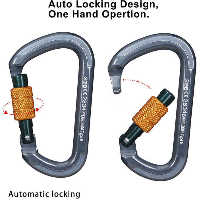 Карабін SOB для альпіністського спорядження, алюмінієвий карабін для гамаків, гойдалок, кемпінгу, риболовлі, спорядження для активного відпочинку 28KN 2PACK 28KN-4PACK