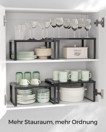 Стійка для спецій, Набір з 4 шт. , Кухонна полиця, Кухонний органайзер, Кухня, Тримач для спецій, Розширюваний, Штабелюється, Маленька полиця, Метал, Чорнильно-чорний KCS006B01