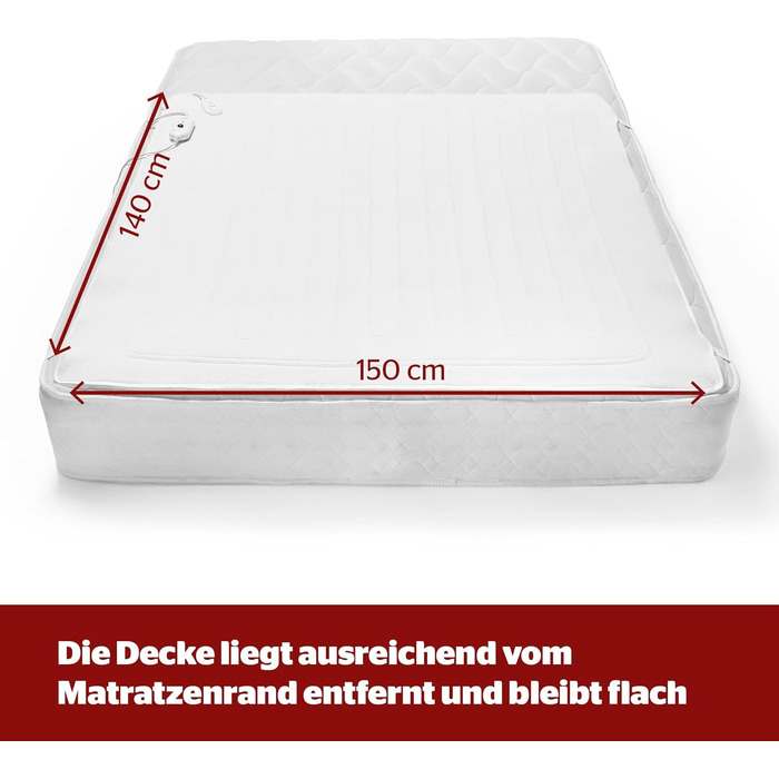 Підогріта підковдра Silentnight Comfort Control 140x150 см Підігріта ковдра з 3 режимами нагріву, надшвидкий нагрів, гумки, можна прати в пральній машині Підігрітий килимок для ліжка, нагрівальний килимок 140x150 см