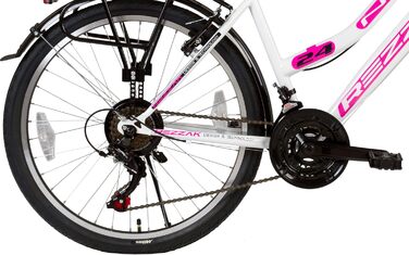 Дюймовий велосипед, велосипед для дівчаток, жіночий велосипед, дитячий велосипед, розмір рами приблизно 42 см, 21 швидкість, білий/рожевий, новий - 049, 24-