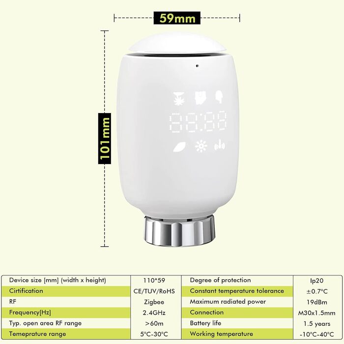 Розумний радіаторний термостат, розумний термостат опалення з функцією програми, програмований термостат опалення, розумний термостат, цифровий дисплей, розклади, сумісний з Alexa/Google Home (2)