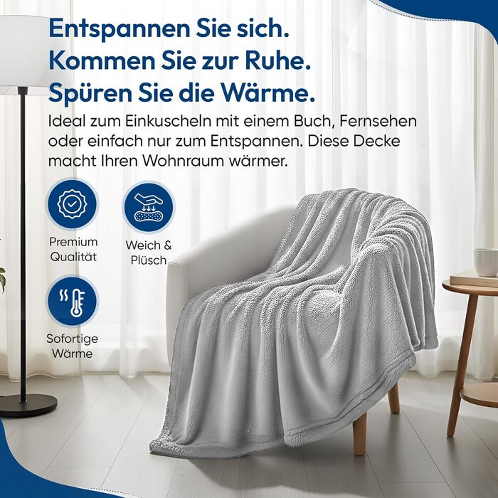 Ковдра, покривало, плед Feluna XXL з мікрофібри та флісу з ефектом кашеміру, 220 x 200 см - сіра