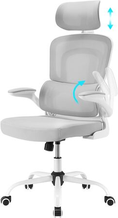 Ергономічне офісне крісло Farini, комп&39ютерне крісло з колесами, письмове крісло для комфортного домашнього офісу, крісло керівника з регульованою висотою та підголівником, сірий/білий 1680-сірий/білий з підголівником