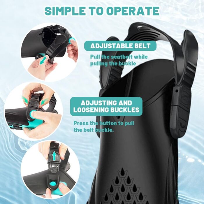 Ласти для плавання унісекс для дорослих, регульовані ласти для сноркелінгу з відкритою п&39ятою, короткі та нековзні ласти для дайвінгу, підводного плавання та плавання, блакитні, розмір S/M 36-41