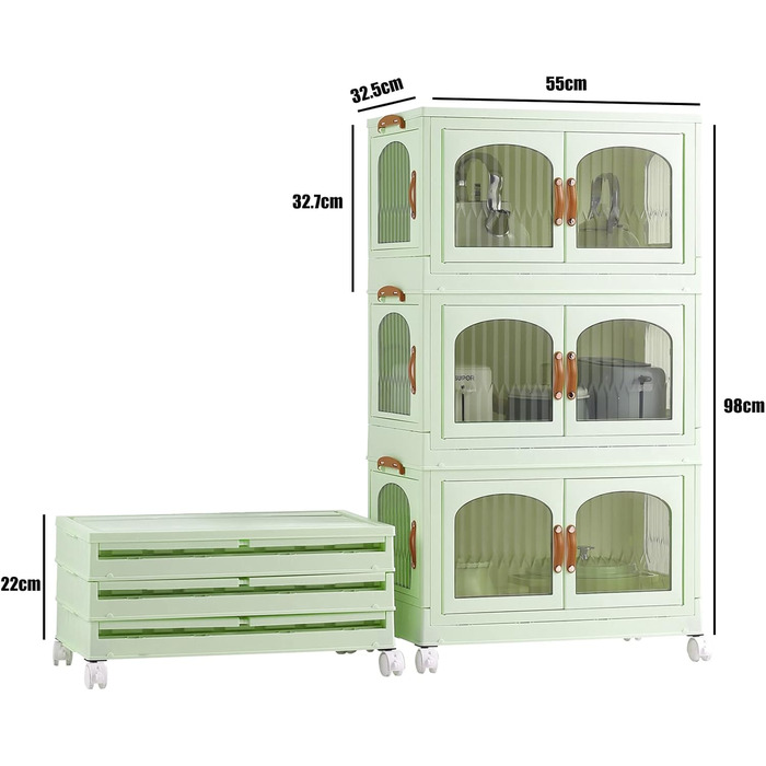 Кухонна шафа RMAN, кухонний буфет, сервант, шафа для зберігання з 3 дверима, великий простір для зберігання, 98 * 55 * 32,5 см, для кухні, вітальні, їдальні, зелений B-green
