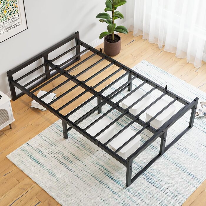 Ліжко 120x200 см, Каркас ліжка 120x200 з металевою рейковою основою, Металеве ліжко 120x200 см з місцем для зберігання - висота 32 см, Гостьове ліжко, Двоспальне ліжко, Пружинний матрац не потрібен, Чорний каркас ліжка 120 x 200 см