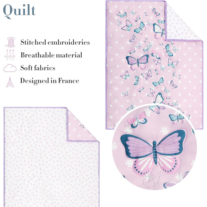 Комплект постільної білизни для дитячого ліжечка MY LITTLE ZONE з метеликами, 5 предметів, включаючи дитячу ковдру, 2 простирадла,