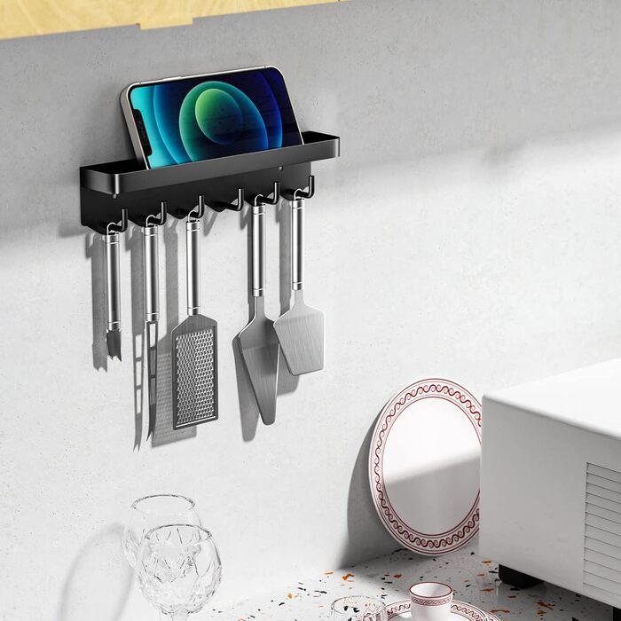 Ключниця Newaner з полицею і 6 гачками, компактна портативна ключниця-органайзер, ключниця без свердління для настінного кріплення