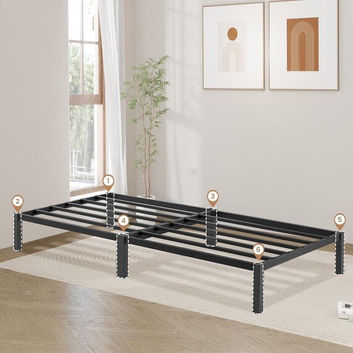 Металеве ліжко 90 x 200 см, каркас ліжка, односпальне ліжко, каркас ліжка-платформа, ліжко з палет, модульне ліжко, для складання не потрібні інструменти, чорне, 90 x 200 см, чорний - комплект з 1 предмета
