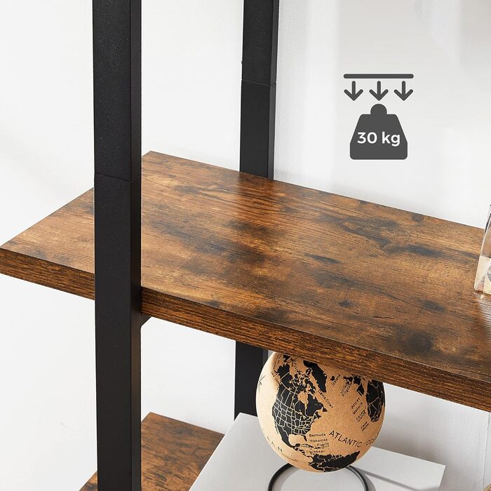 Книжкова полиця VASAGLE, 5-рівнева окремостояча полиця, полиця для вітальні, легке складання, для вітальні, спальні, офісу, промисловий дизайн, вінтажний коричнево-чорний LLS55BX Вінтажний коричневий чорний