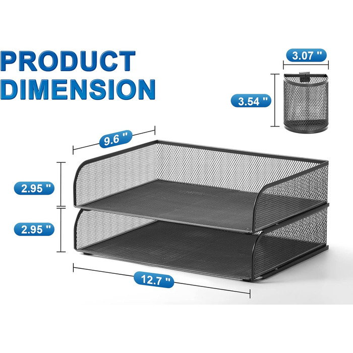 Настільний органайзер Marbrasse, штабельовані відсіки для зберігання, лоток для листів, лоток для паперу для столу для зберігання з 2 тримачами для ручок (2 шт. и чорні)