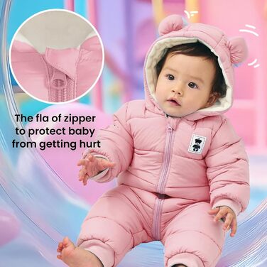 Дитячий зимовий комбінезон з капюшоном, зимовий комбінезон для хлопчиків та дівчаток, комбінезон з довгими рукавами, теплий одяг, подарунок, 9-12 місяців (), рожевий