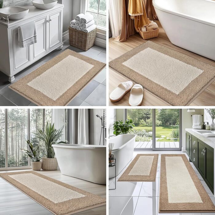 Килимок для ванної кімнати 50 x 76 см, нековзний килимок для ванни, килимок для ванни, що прається, килимок для душу, ванни та підлоги, бежевий 50 x 76 см