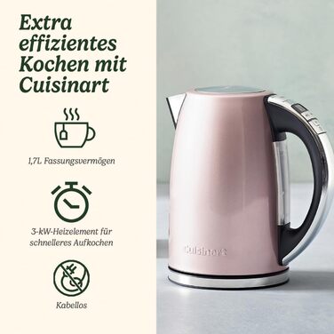 Чайник Cuisinart Multi-Temp 1,7 л | Рожевий | Швидке кип’ятіння 3000 Вт | Регульована температура 85–100°C | Бездротова база 360° | Нержавіюча сталь