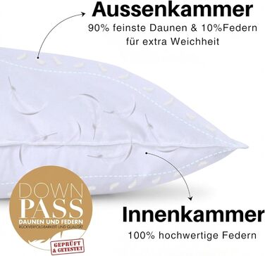 Пухова подушка, виготовлена в Німеччині, 80x80 3-камерна подушка 80x80, пух та пір&39я Гіпоалергенна подушка Сертифіковано для тварин (DOWNPASS) Oeko-TEX Клас 1 Комплект пір&39яних подушок з 1 предмета 80x80 см