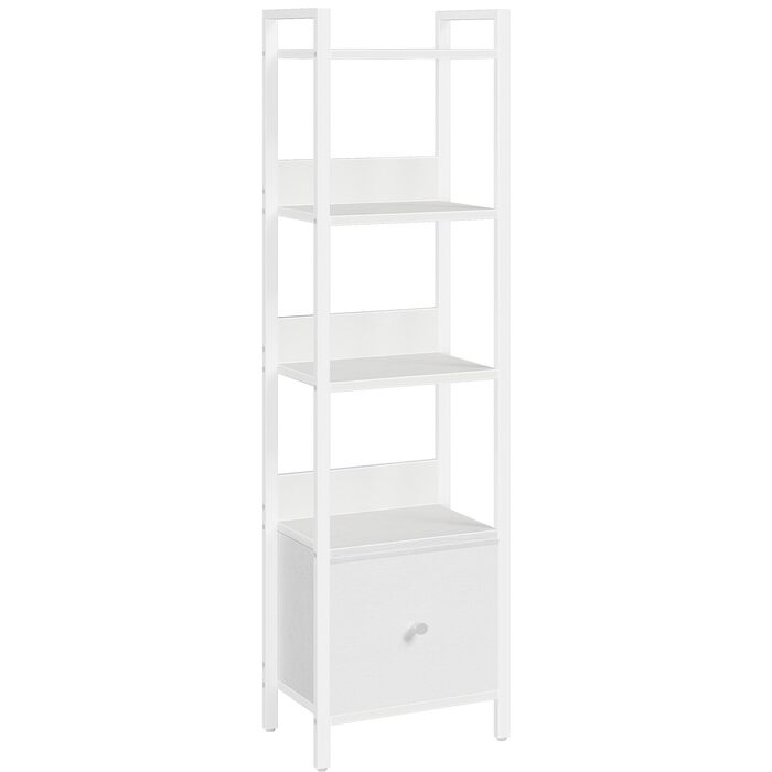 Книжкова полиця, окремостояча полиця з шухлядою, 33 x 24 x 131 см, книжкова шафа з 5 полицями, окремостояча книжкова шафа, для вітальні, спальні, офісу, біла ABKWT55101 5 полиць (33 x 24 x 131 см) Біла