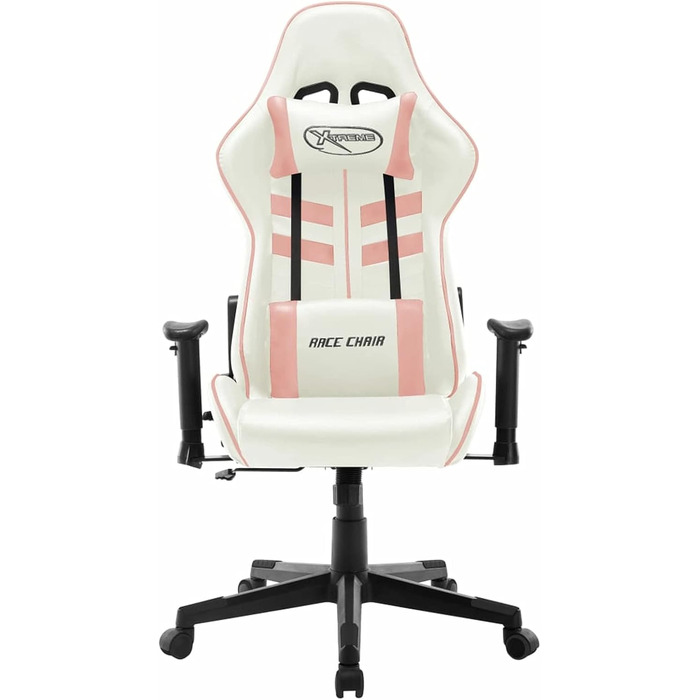 Ігрове крісло, офісне крісло, ігрове крісло, письмове крісло, обертове крісло, біла та рожева штучна шкіра