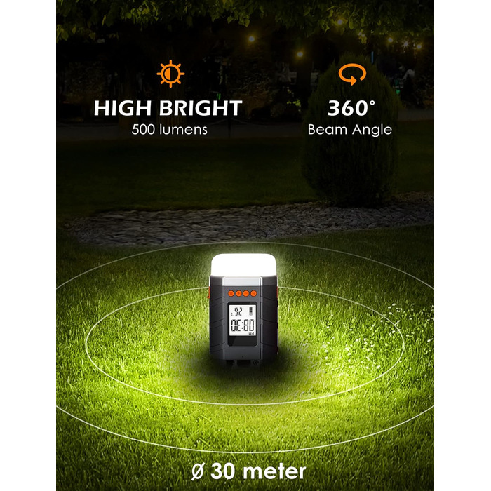 Акумуляторний зовнішній акумулятор для кемпінгового ліхтаря LED 15000 мАг з РК-дисплеєм, 4 режими, димер, відображення часу та температури, підходить для наметів, водонепроникний 2