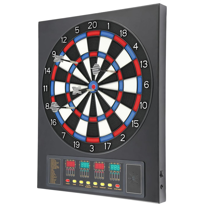 Набір електронної мішені для дартсу, електронна мішень для автоматичного підрахунку очок з 4 РК-дисплеями, інноваційний дартс-машина з 12 дротиками та 100 змінними наконечниками