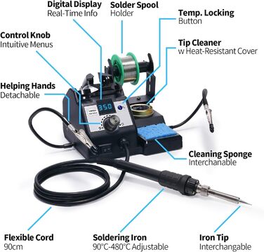 Паяльна станція YIHUA 926LED-IV 60W 90480C паяльник з 2 додатковими ручками, дозатор припою, 5 додаткових жал, насос для видалення