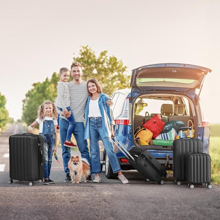 Набір багажу LALAHO з 4 предметів, комплект дорожніх валіз, комплект валіз з твердої оболонки з ABS-пластику, комплект багажу з телескопічною ручкою, ручна поклажа, чорний. Комплект багажу з 4 предметів (смугастий)