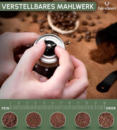Ручна кавомолка HEI Vken з конічною кавомолкою - Регульований помел - Ручна кавомолка з нержавіючої сталі для дому та в дорозі