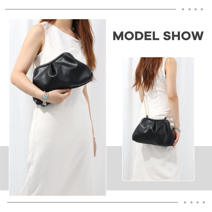 Жіноча клатч SUKUTU Плісирована сумочка Хмарка, вечірня сумочка з екошкіри, чорний колір