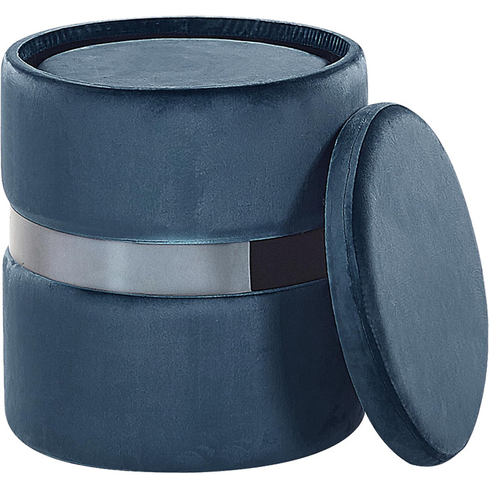 Пуф Beliani з місцем для зберігання, круглий, оксамитовий, синій, металевий, комплект з 2 шт., гламурний вигляд, табурети Doris