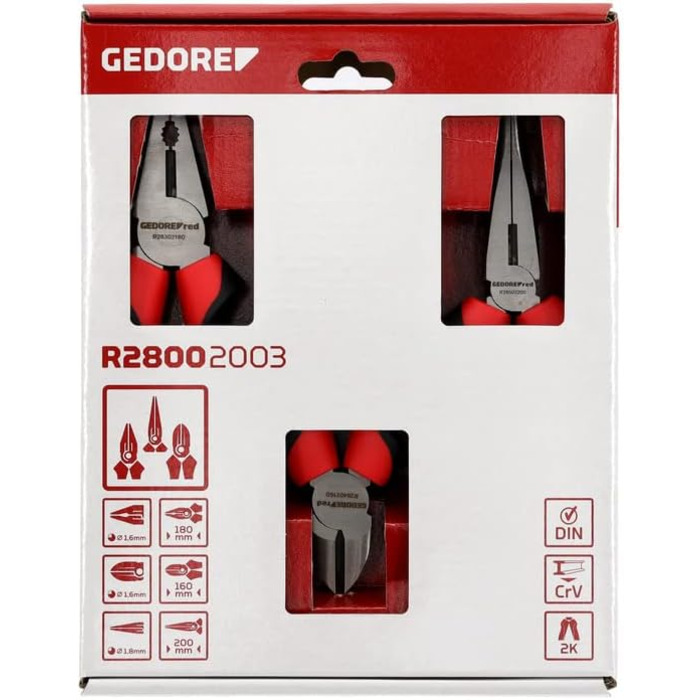 Набір інструментів GEDORE red комбіновані плоскогубці, кусачки та круглогубці, R28002003