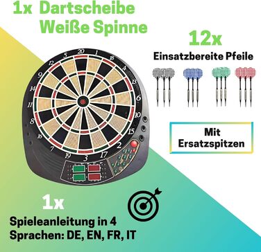 Найкращий спортивний електронний дартс Coventry - 27 ігор зі 159 варіаціями, до 16 гравців, 12 дротиків та запасні наконечники, світлодіодні дисплеї, звуковий ефект (білий павук)