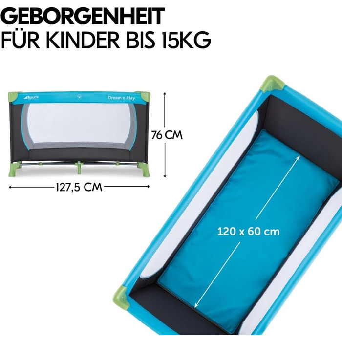 Дитяче ліжечко Hauck Dream n Play з матрацом - Складане дитяче ліжечко з сумкою - Водяно-блакитний