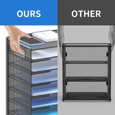 Настільний органайзер OUTWOLF з ручкою, 8-ярусний лоток для листів, міцні металеві лотки, офісне приладдя для документів формату A4, паперу, книг, журналів (чорний)