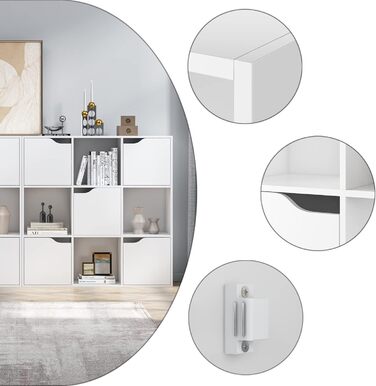 Книжкова полиця FirFurd, біла полиця, книжкова шафа з 5 дверцятами та 9 відділеннями, полиця для зберігання, офісна полиця для вітальні/кабінету, 90 x 29 x 90 см