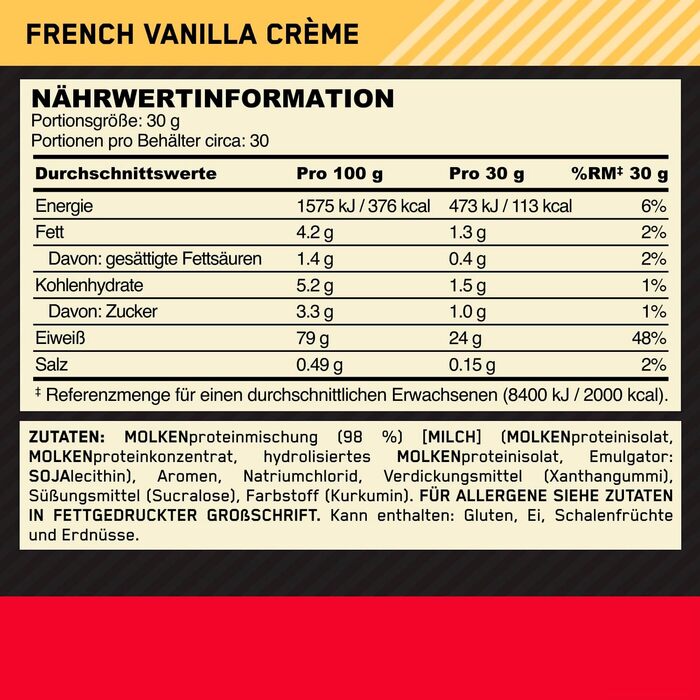 Протеїновий порошок Optimum Nutrition Gold Standard 100, Французький ванільний крем, 900 г