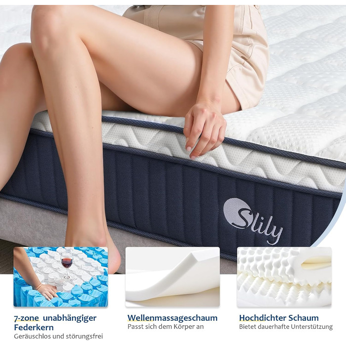 Матрац 90x200 см H3 висота 25 см із сертифікатом Oeko-Tex, 7-зонний пружинний матрац кишенькової дії, ортопедичний пружинний матрац середньої жорсткості, комфортна піна для дорослих H3/середньої жорсткості 90x200x25 см