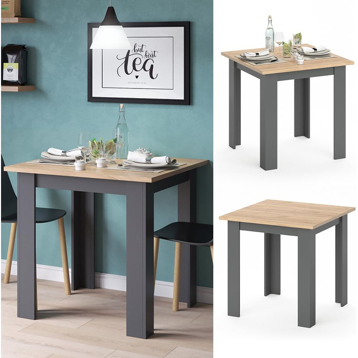 Обідній стіл Vicco Karlos, обідній стіл, дуб Goldkraft/антрацит, 80 x 80 см