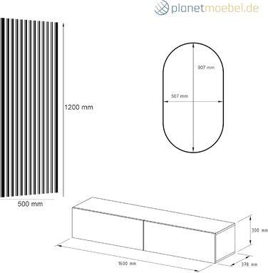 Вішалка для передпокою Planetmbel золотий дуб 160 см, настінна панель 50 см золотий дуб/антрацит з дзеркалом 50 см (без світлодіод