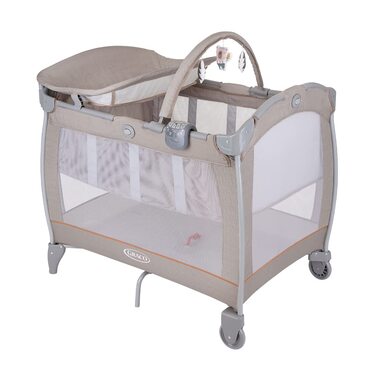 Дорожнє ліжечко Graco Contour Electra з колискою, легке, з музикою, вібрацією, нічником, компактним складанням та сумкою для перенесення, підходить від народження приблизно до 3 років, Little Adventures Fashion Beige