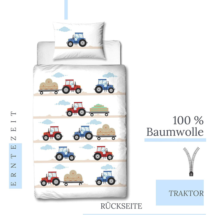 Трактор дитяча постільна білизна 135x100 фланель/бобр, 1 наволочка 40x60 1 підодіяльник 100x135 см Трактори Високоякісна постільна