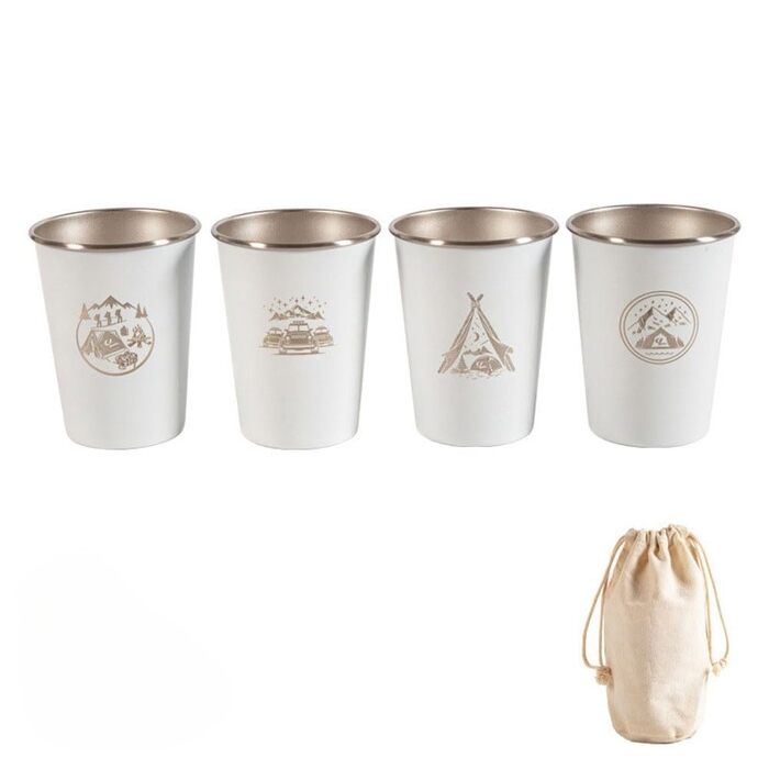 Набір із 4 кавових чашок з нержавіючої сталі 304 об&39ємом 350 мл для активного відпочинку, білий, для походів