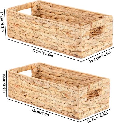 Кошики для зберігання, плетений кошик для зберігання, штабелювані кошики з полицями, кошик для спальні та ванної кімнати, 37x16,5x11см/33x12,5x10см, водяний гіацинт 37x16,5x11см натуральний (водяний гіацинт)