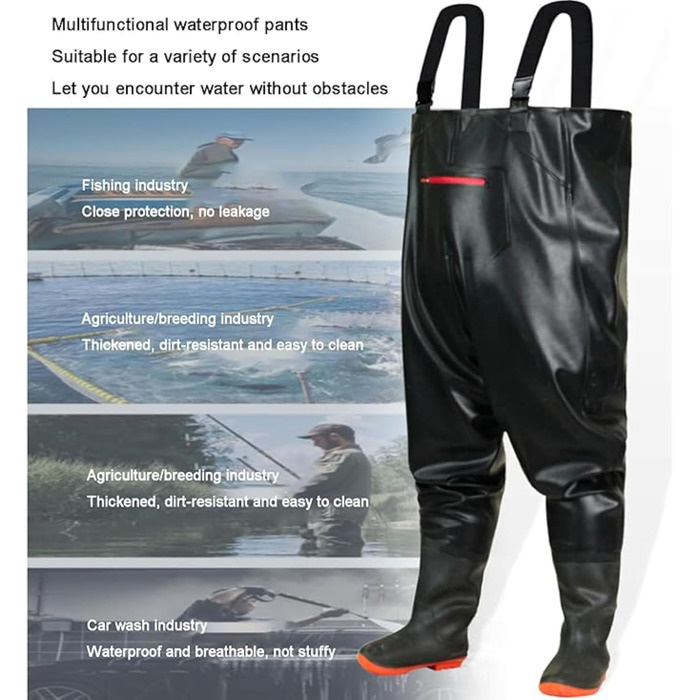 Чоловічі вейдерси HoldOneLight оверсайз, ПВХ, водонепроникні, мисливські, з поясом для ніг, дихаючі, легкі, розмір 44 EU XXL, великі розміри, чорні
