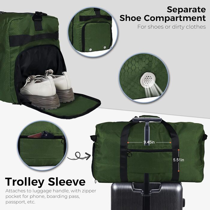Чоловіча дорожня сумка Fmeida Sportasche, жіночі дорожні сумки, велика ручна поклажа, спортивна сумка, сумка для сауни XXL, лікарняна сумка, легка 65 л, зелена