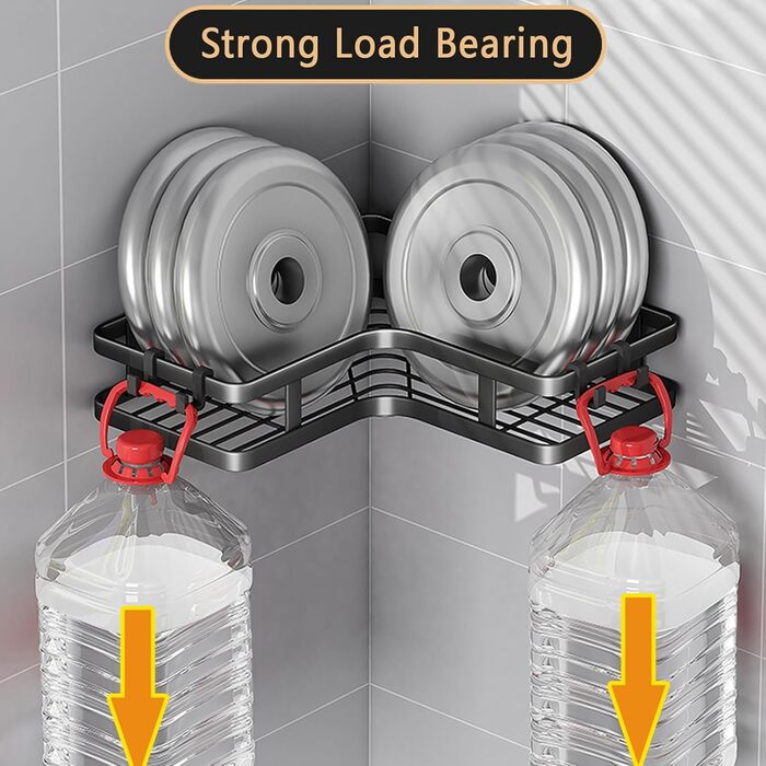 Кутова полиця для душу без свердління, 2 шт., чорна. Органайзер для ванної кімнати з 4 гачками, полиці для душу, аксесуари для душу, тримач для шампуню у ванну кімнату.