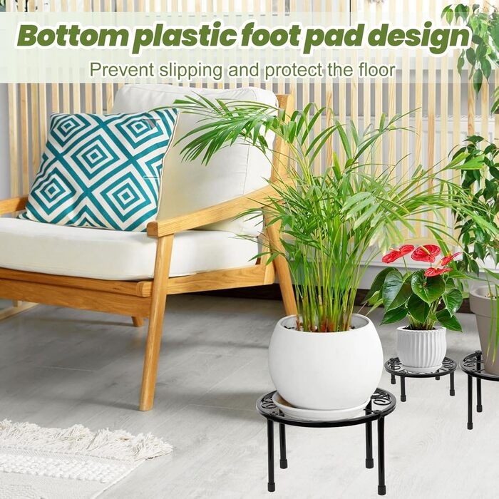 В-1 Набір металевих підставок для квітів Чорний колір Вітальня, Квітковий табурет Садовий для використання в приміщенні та на вулиці, Полиця для квітів Балконна полиця для рослин Декоративна підставка для рослин Приміщення та на вулиці Декор - Різна висот