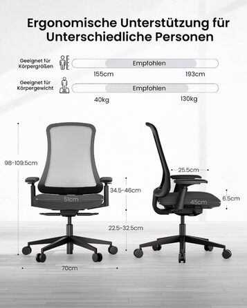 Ергономічне офісне крісло ProtoArc Flexer Робоче крісло з регулюванням глибини сидіння, контурною подушкою сидіння та дихаючою сітчастою спинкою для домашнього офісу та офісу, легке складання, чорний колір Flexer-black